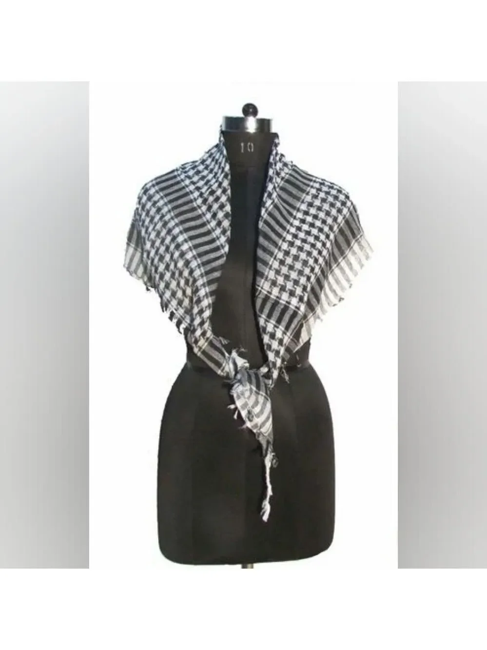 Black & White Houndstooth Check Fringe Scarf